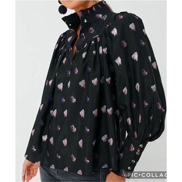 NWOT Tuckernuck Black and Blurred Dot Fil Coupe Corrigan Blouse, XXS $228 C20 - Picture 2 of 10